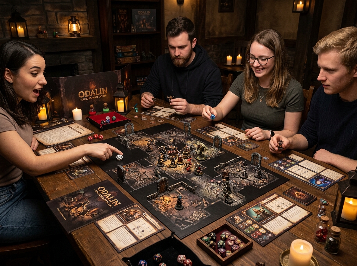 Odalin - Dungeons of Doom gameplay with miniatures and dark fantasy tiles - upcoming crowdfunding board games Odalin - Dungeons of Doom gameplay with miniatures and dark fantasy tiles - upcoming crowdfunding board games