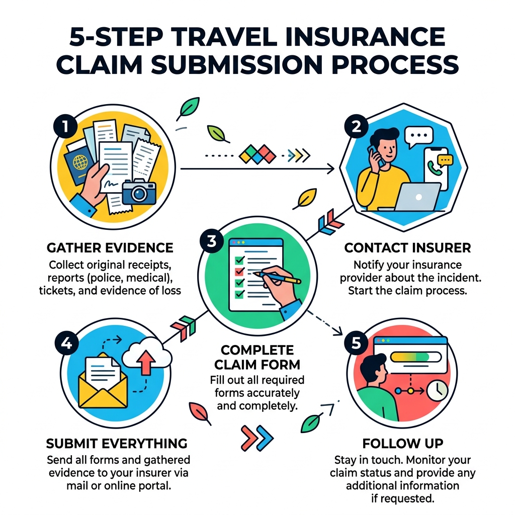 5-step travel insurance claim submission process infographic - travel insurance claim evidence infographic 5-step travel insurance claim submission process infographic - travel insurance claim evidence infographic