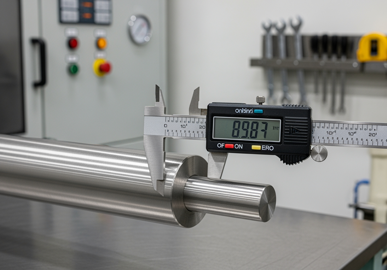Caliper measuring the diameter of a 347 stainless steel round bar - 347 stainless steel bar Caliper measuring the diameter of a 347 stainless steel round bar - 347 stainless steel bar