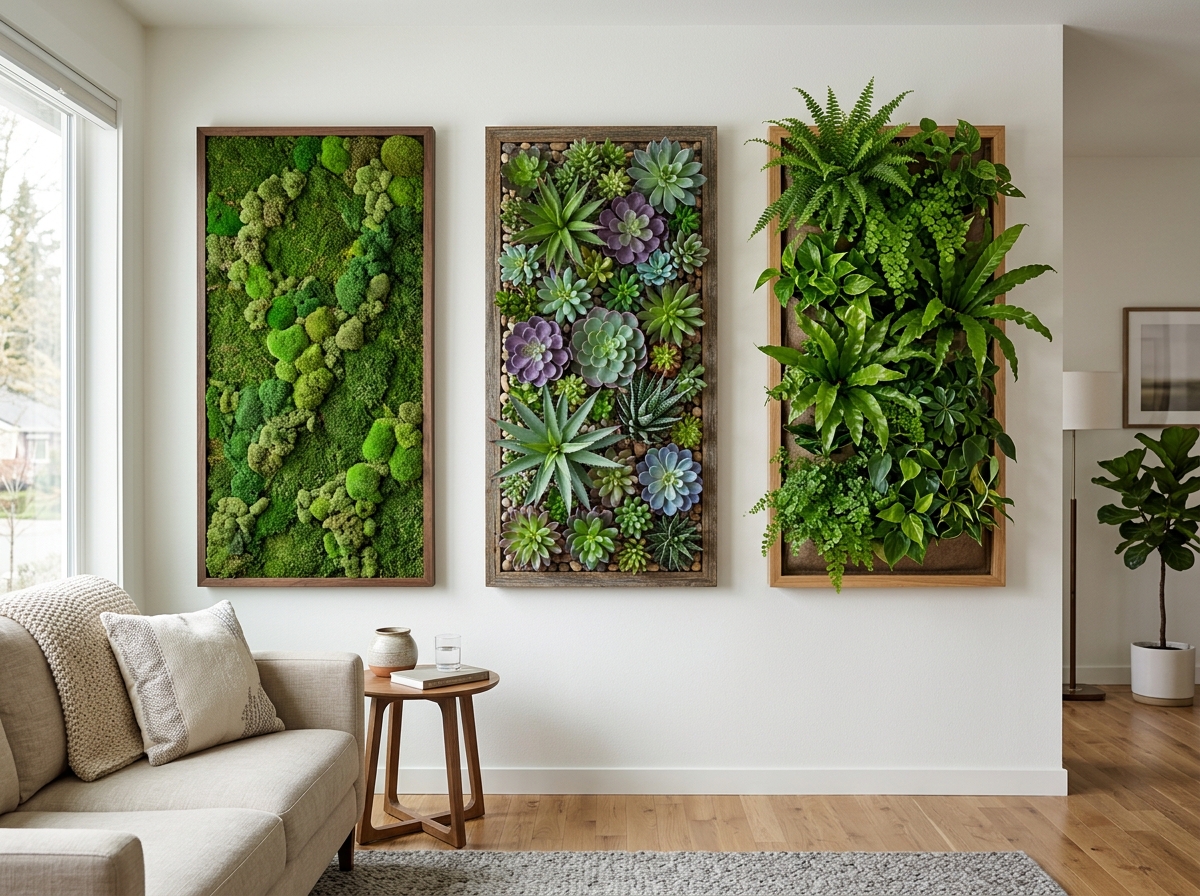 Comparison of live, preserved, and faux plant wall art types - Build terrarium wall art