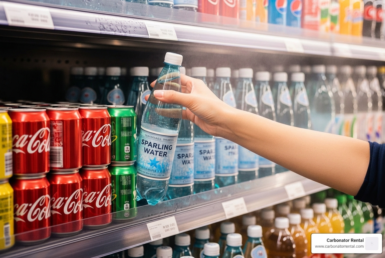 person choosing a bottle of sparkling water over a soda in a cooler - carbonated flavoured water person choosing a bottle of sparkling water over a soda in a cooler - carbonated flavoured water