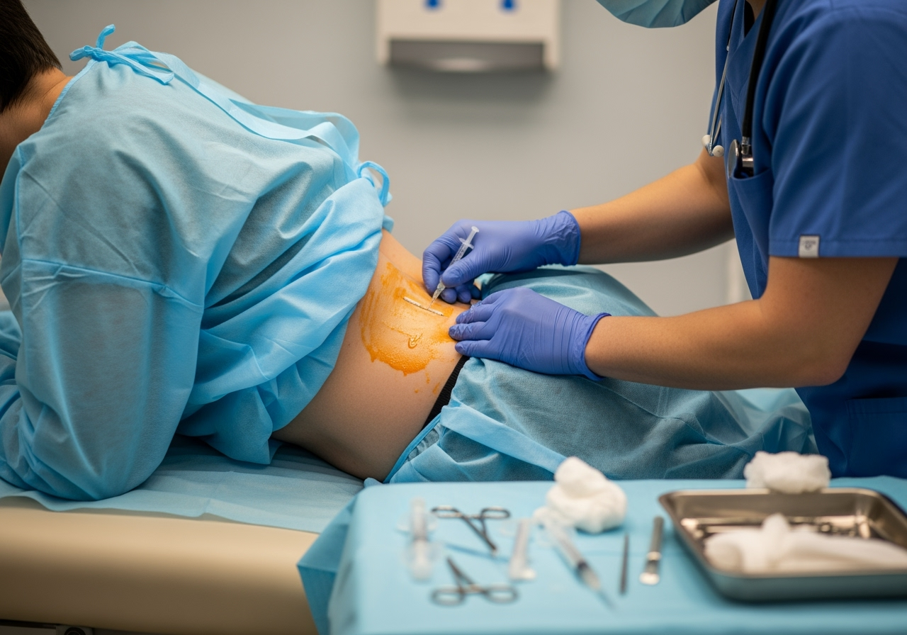 patient positioned for an epidural injection - lumbar epidural steroid injection