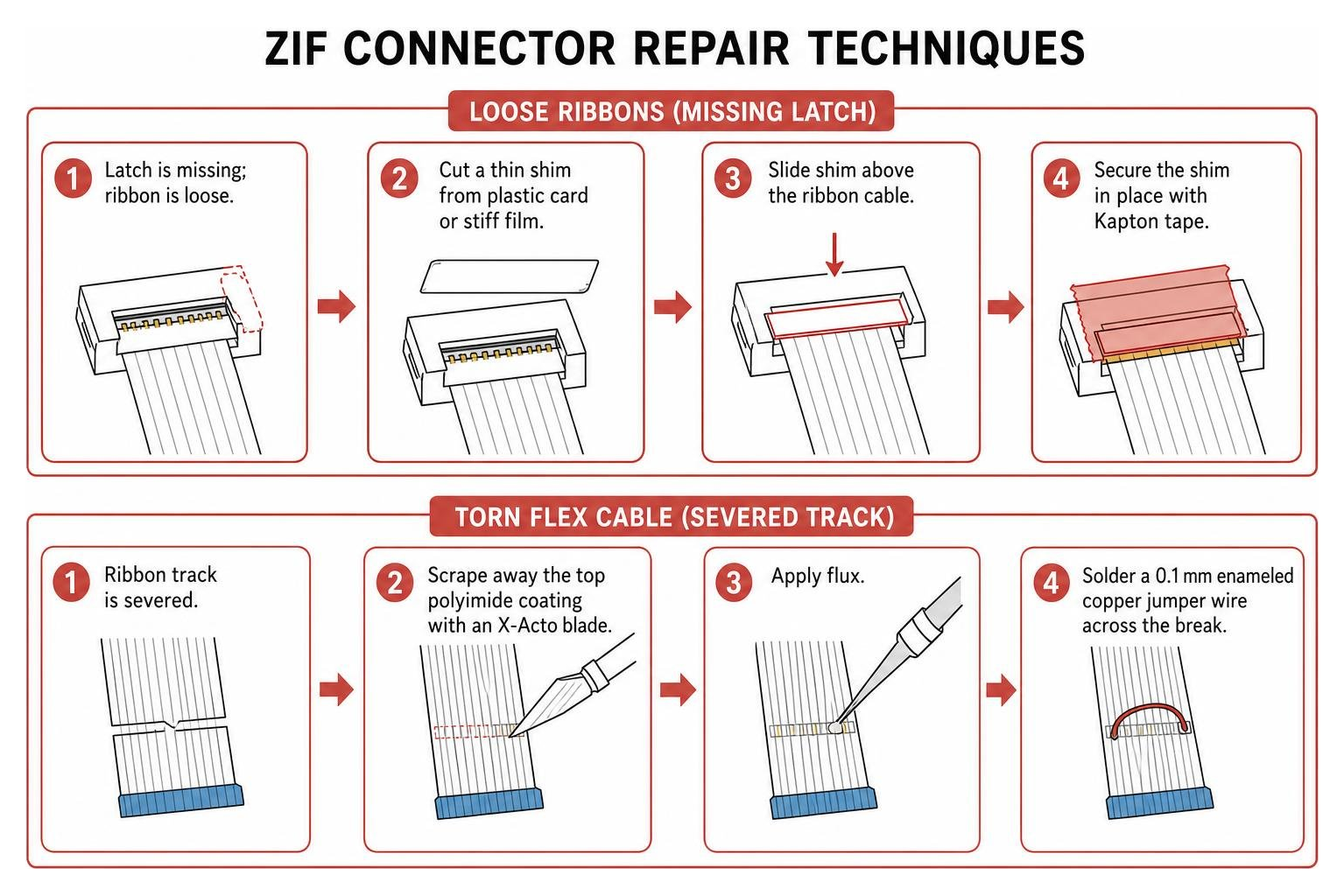 ZIF connector repair techniques ZIF connector repair techniques