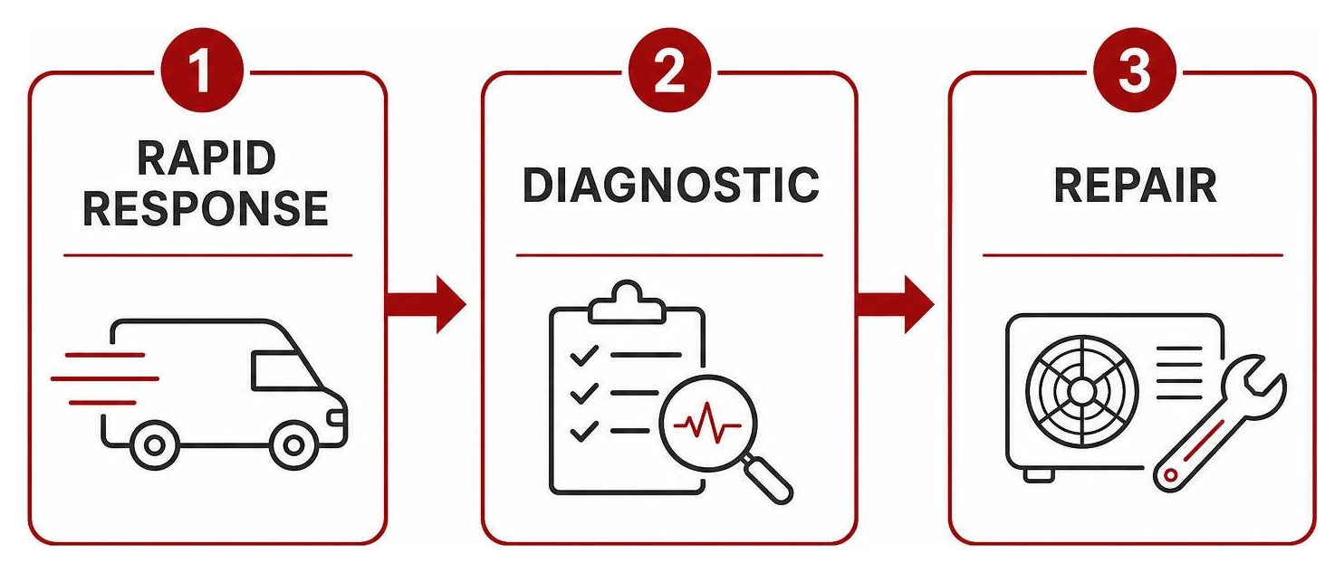 emergency AC repair process: rapid response, diagnostic, repair