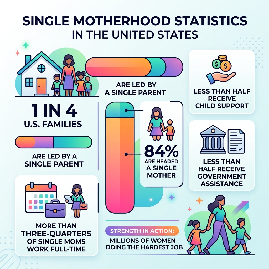 Single motherhood statistics in the United States infographic - advice for a single mom infographic 