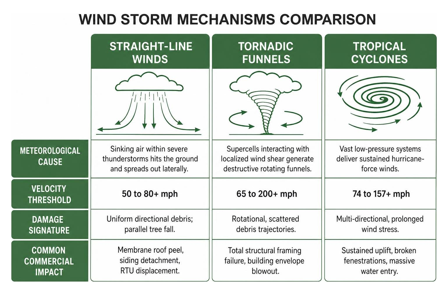 Wind storm mechanisms comparison