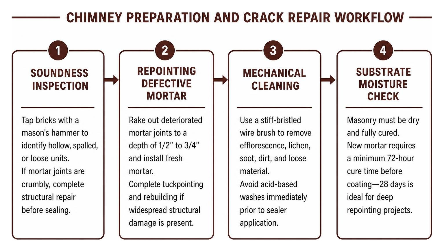chimney preparation and crack repair workflow