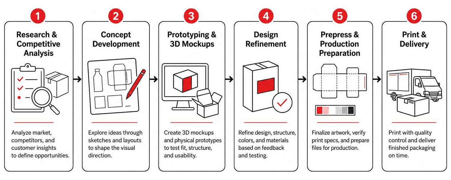 The step-by-step packaging design workflow from research to print delivery The step-by-step packaging design workflow from research to print delivery