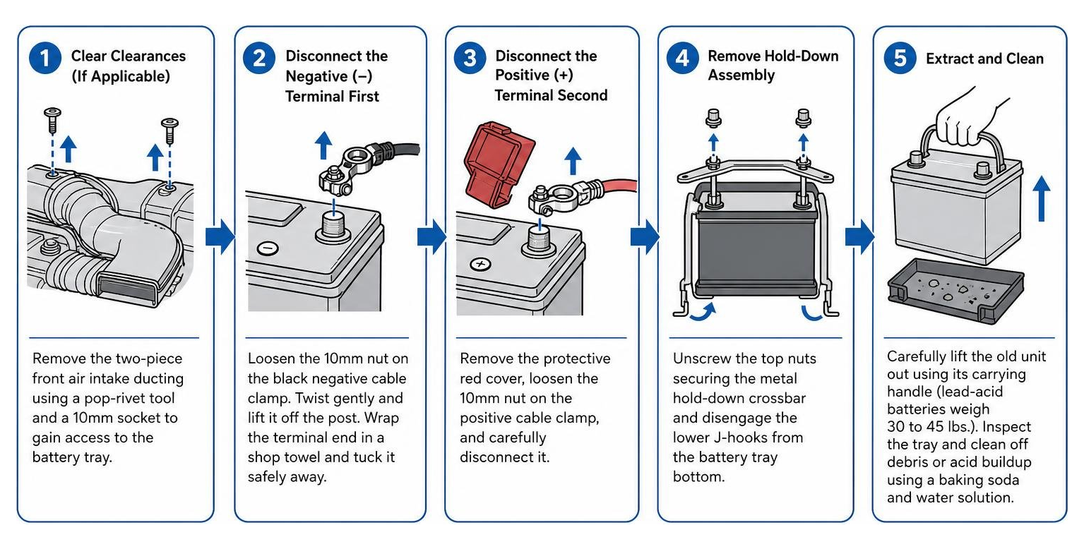 Step-by-step battery replacement process flow Step-by-step battery replacement process flow