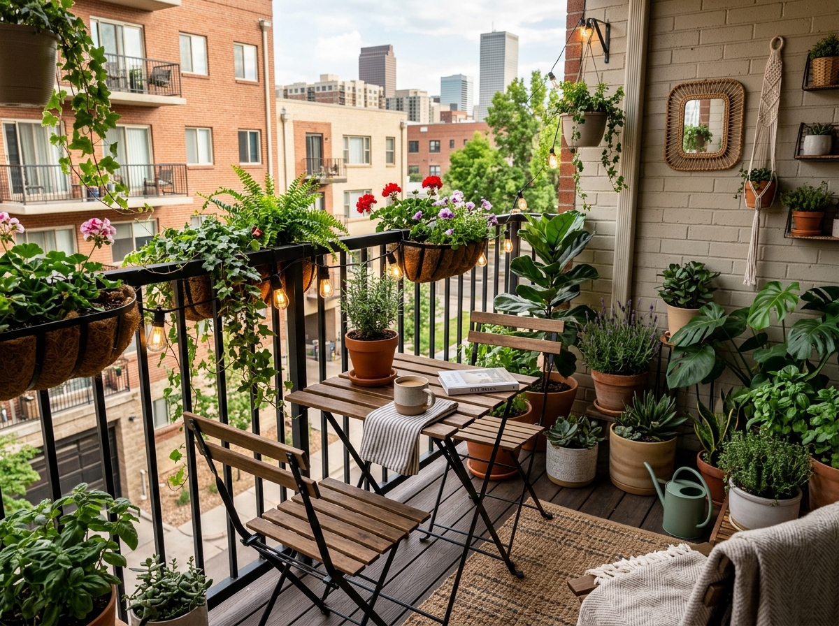 TÄRNÖ bistro set on a small balcony with plants - small balcony ideas ikea