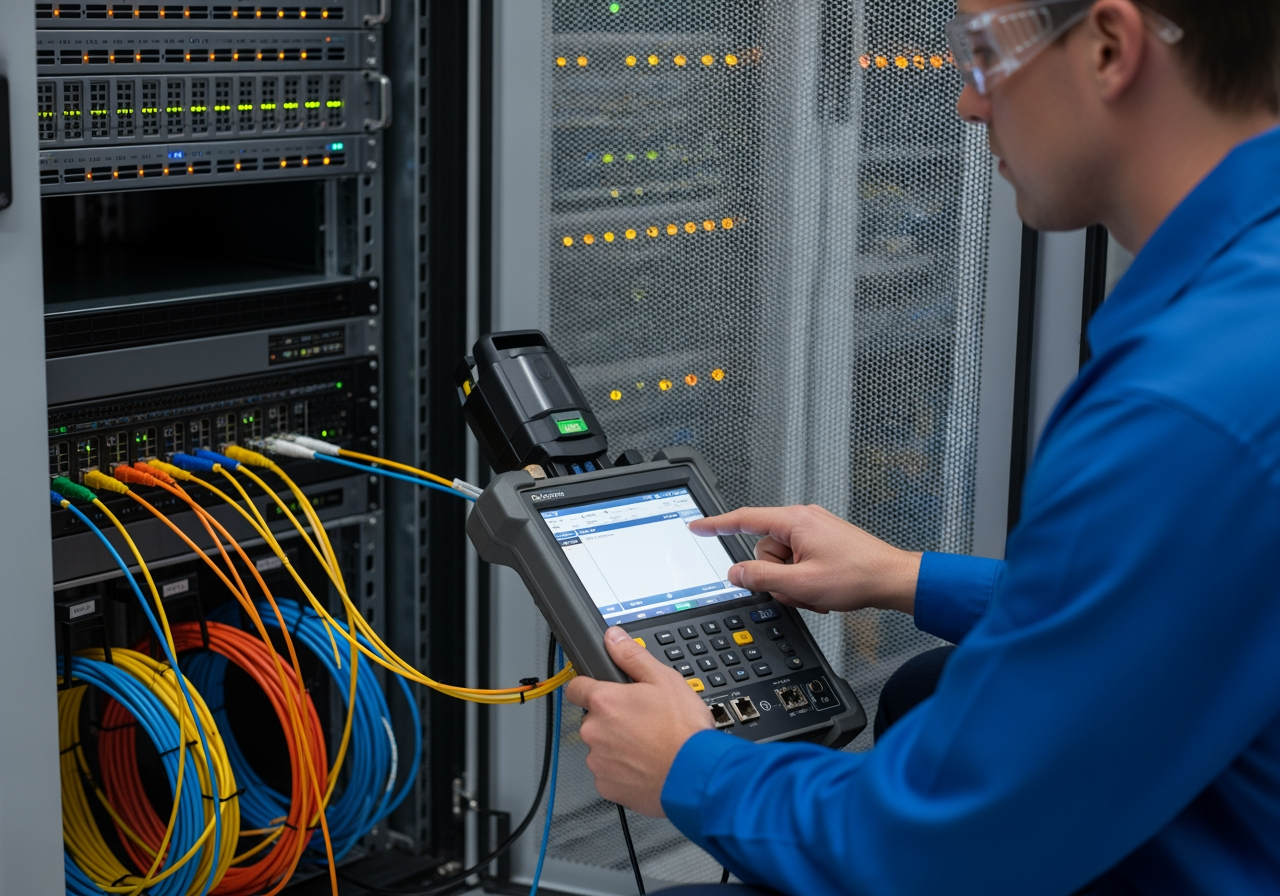 technician using OTDR - Fiber optic repair technician using OTDR - Fiber optic repair