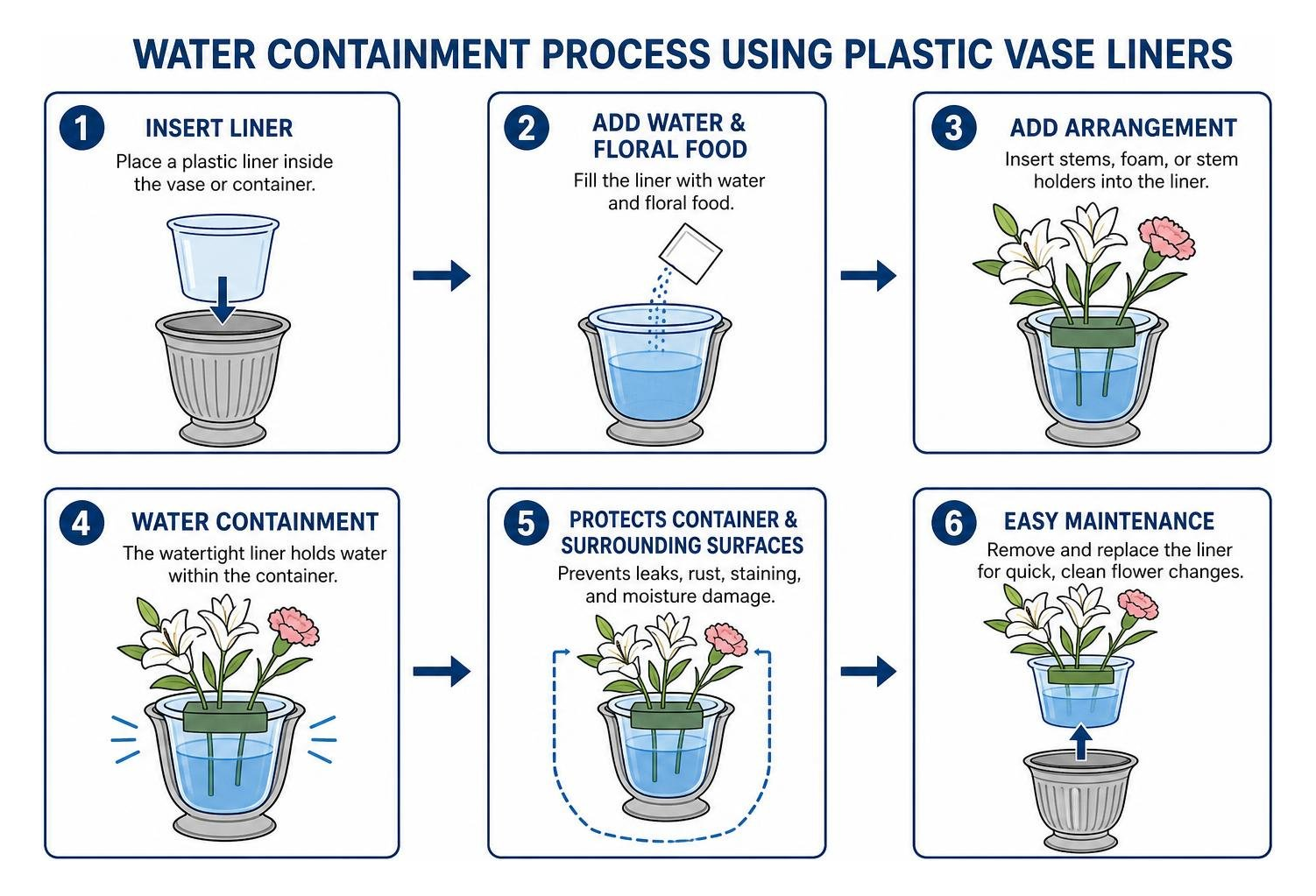 Diagram of water containment process using plastic vase liners