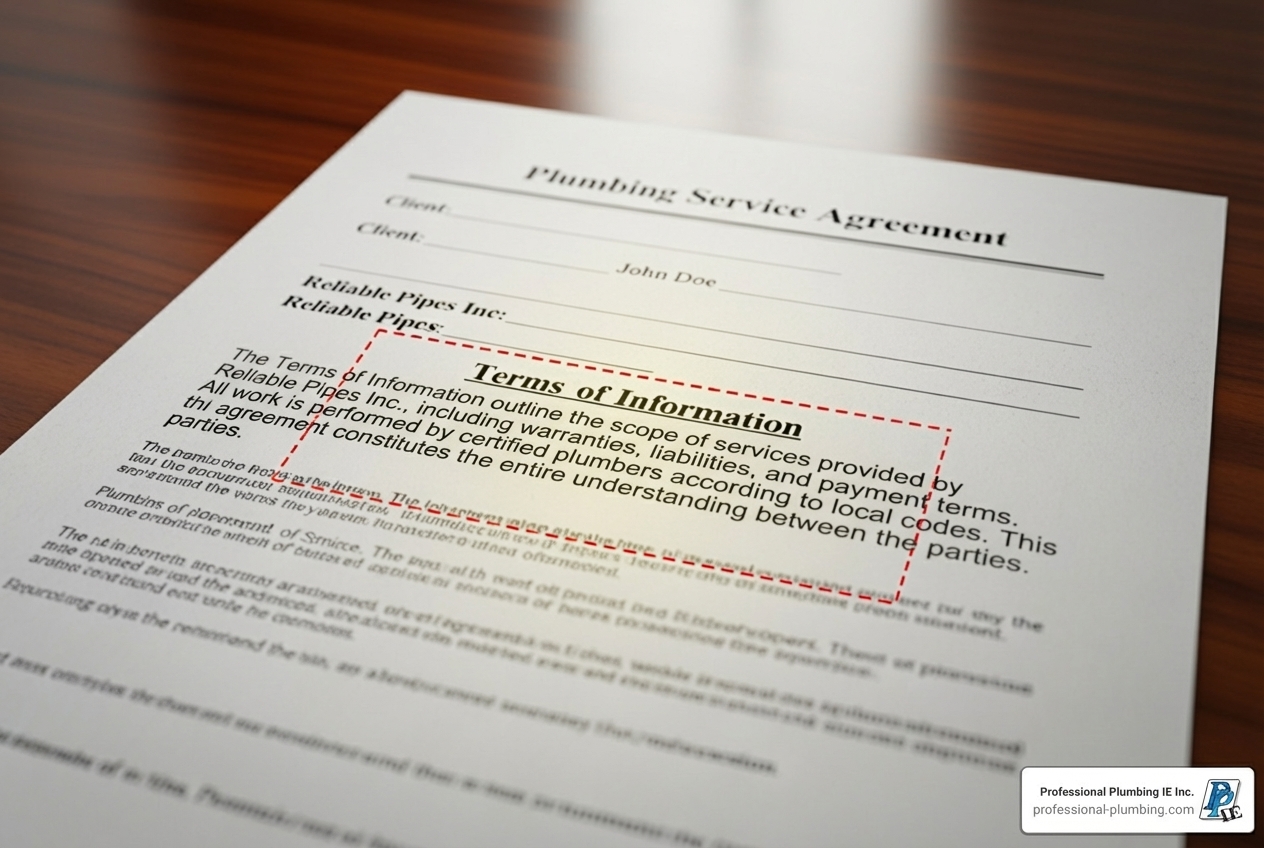 of a plumbing contract with the guarantee section highlighted - guaranteed plumbing service of a plumbing contract with the guarantee section highlighted - guaranteed plumbing service