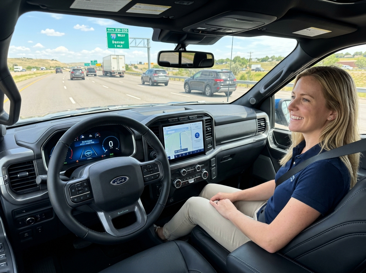 Driver using BlueCruise hands-free technology on a highway - ford f150 lightning updates Driver using BlueCruise hands-free technology on a highway - ford f150 lightning updates