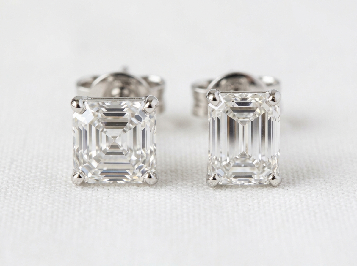Comparison between Asscher cut and Emerald cut diamonds highlighting the square vs rectangular proportions - asscher cut Comparison between Asscher cut and Emerald cut diamonds highlighting the square vs rectangular proportions - asscher cut