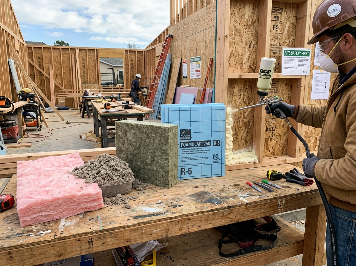 different types of insulation including fiberglass batts and spray foam - exterior wall insulation costs