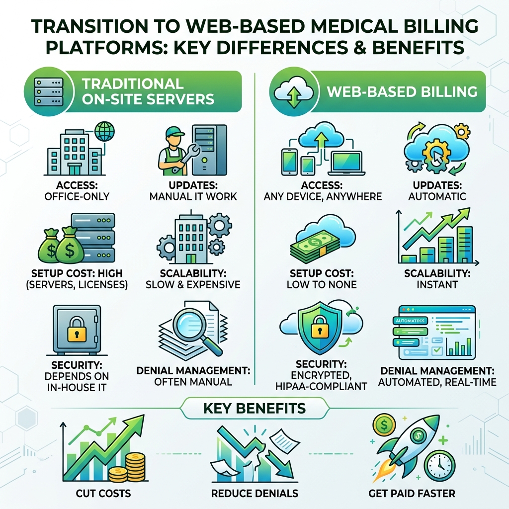 Shift from on-site servers to web-based billing platforms: key differences and benefits - web based medical billing Shift from on-site servers to web-based billing platforms: key differences and benefits - web based medical billing
