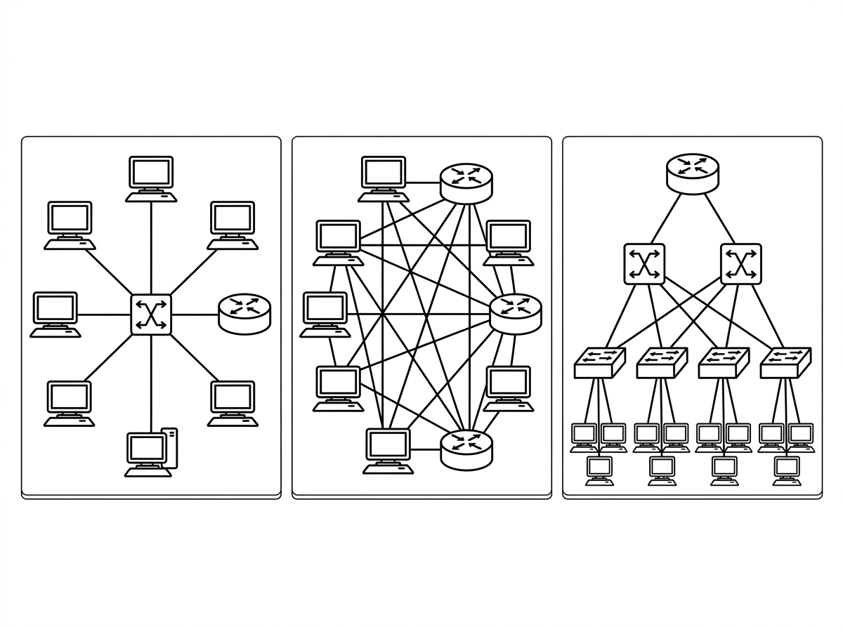 Comparison of star, mesh, and hierarchical network topologies for business environments - Office network design
