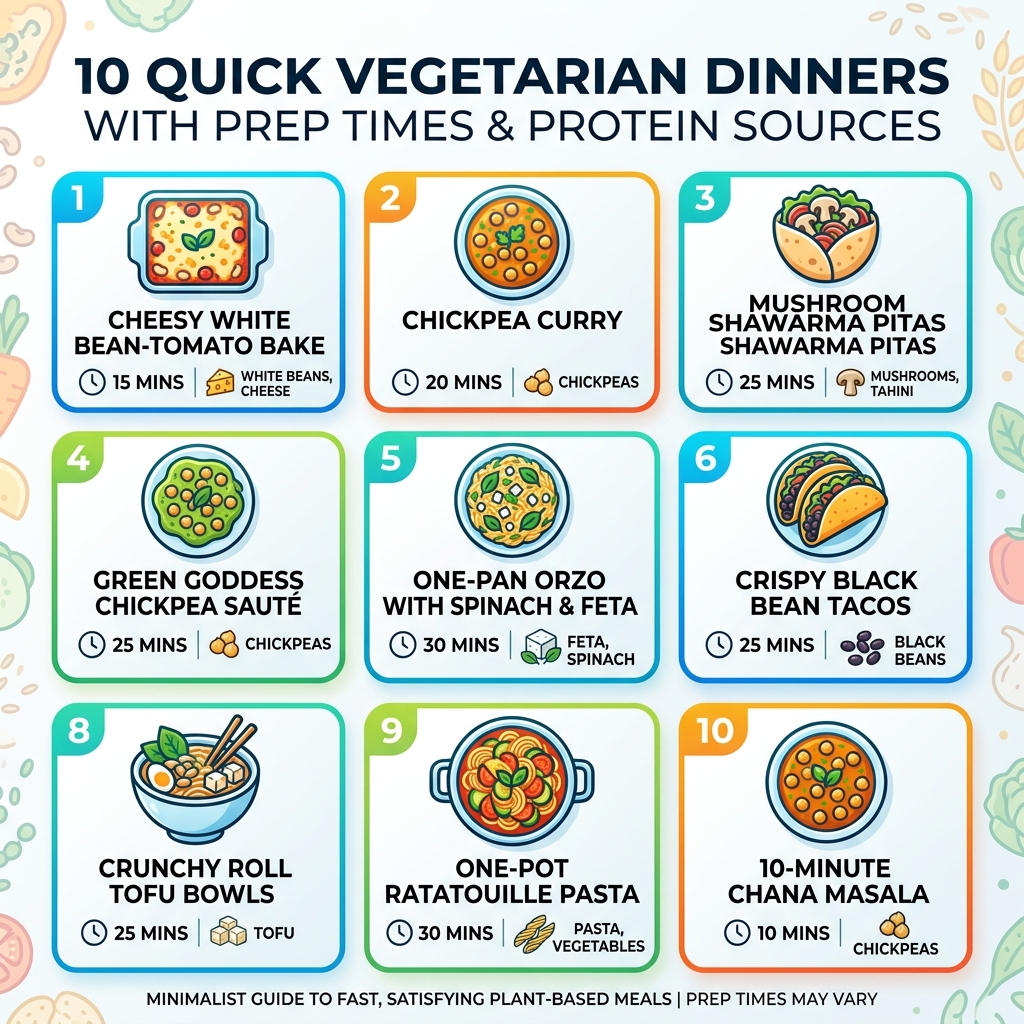 10 quick vegetarian dinners with prep times and key protein sources infographic - quick vegetarian dinners infographic 10 quick vegetarian dinners with prep times and key protein sources infographic - quick vegetarian dinners infographic