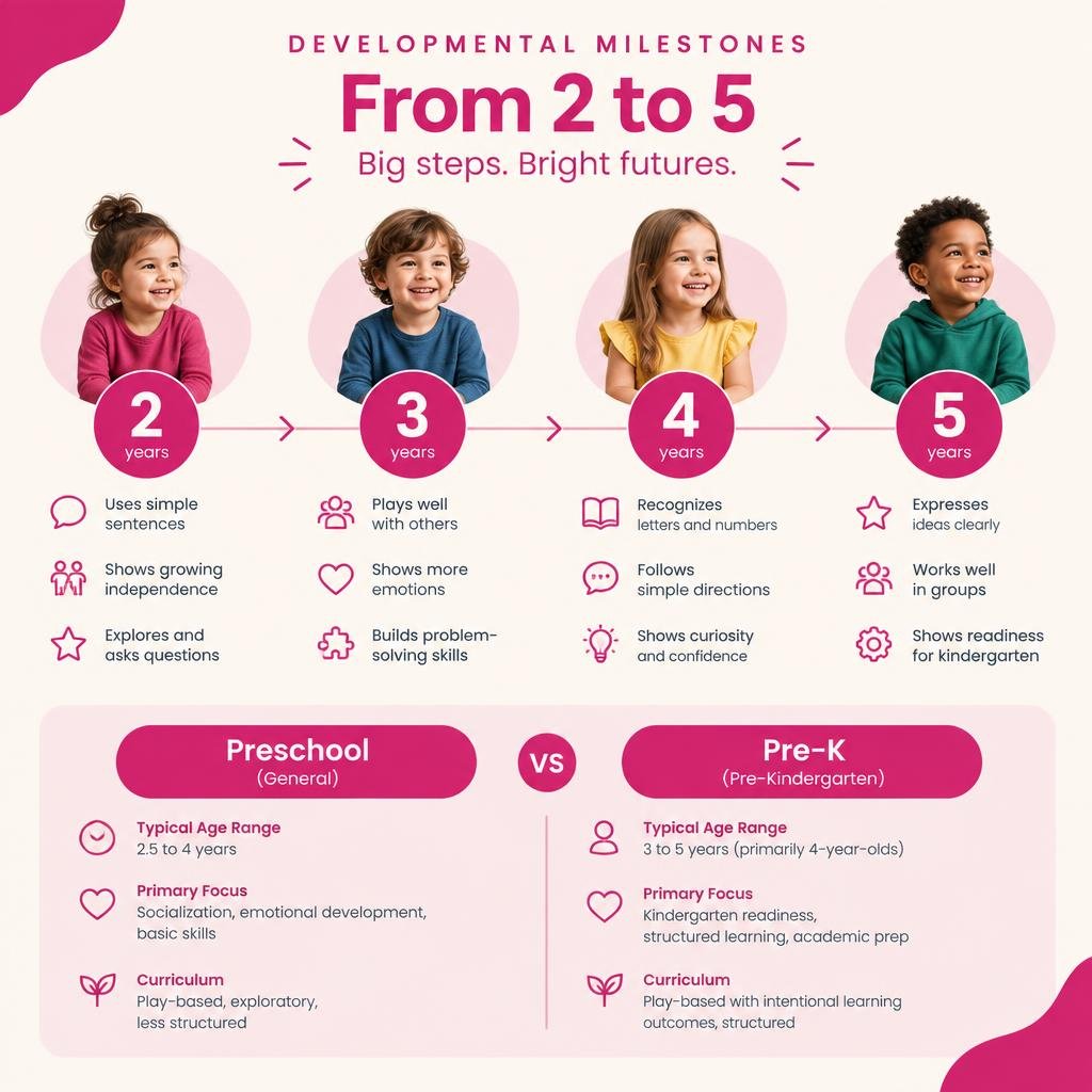 infographic explaining developmental milestones from age two to five infographic