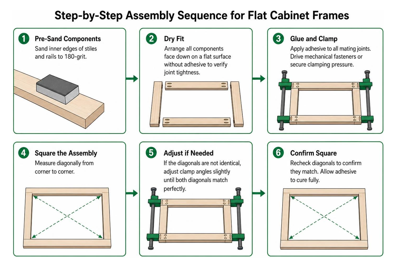 step by step assembly sequence for flat cabinet frames