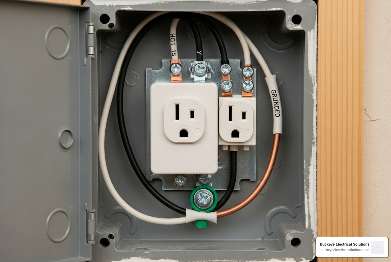 open electrical box with clearly labeled hot neutral and ground wires - outlet installation