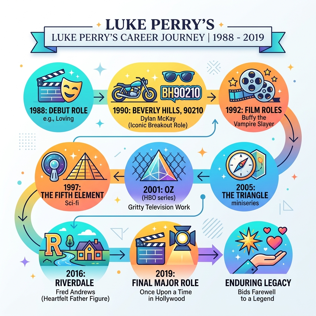 Luke Perry career timeline: major roles, milestones, and awards from 1988 to 2019 - luke perry infographic Luke Perry career timeline: major roles, milestones, and awards from 1988 to 2019 - luke perry infographic