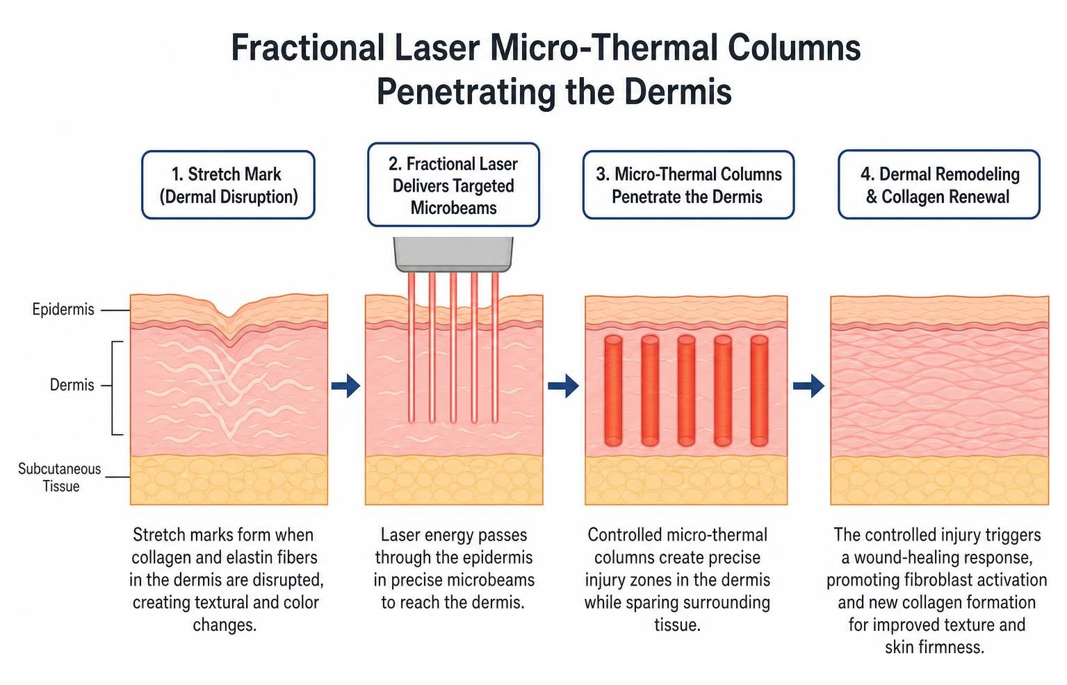 Fractional laser micro-thermal columns penetrating the dermis