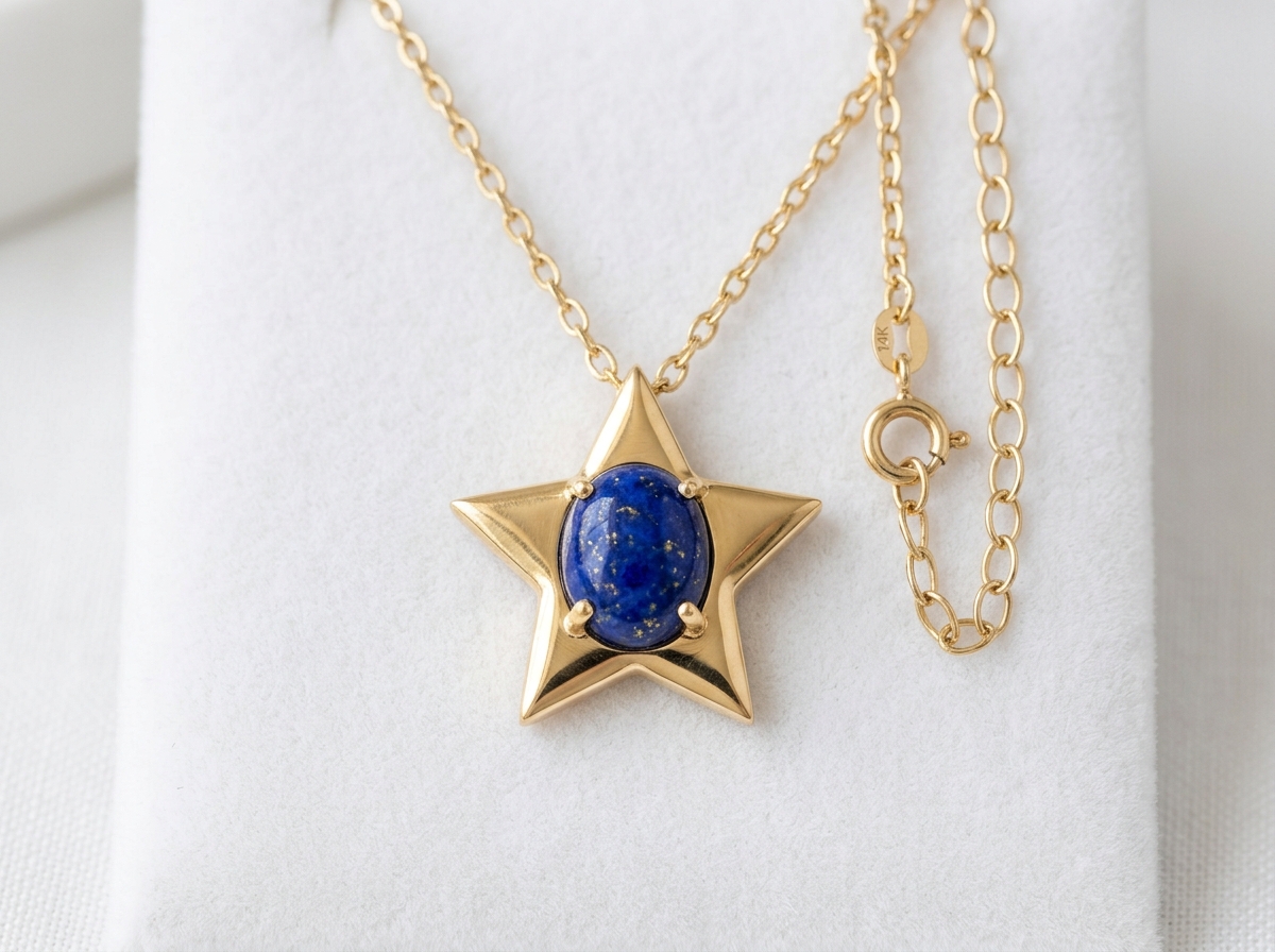 14K gold and lapis lazuli star necklace - lapis lazuli jewellery