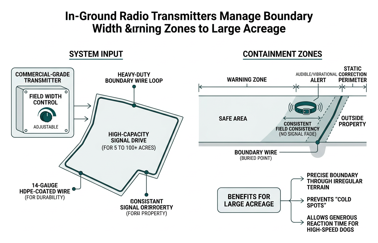 How in-ground radio transmitters manage boundary width and warning zones across large acreage How in-ground radio transmitters manage boundary width and warning zones across large acreage