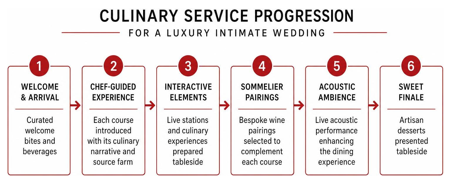 Culinary service progression for a luxury intimate wedding Culinary service progression for a luxury intimate wedding