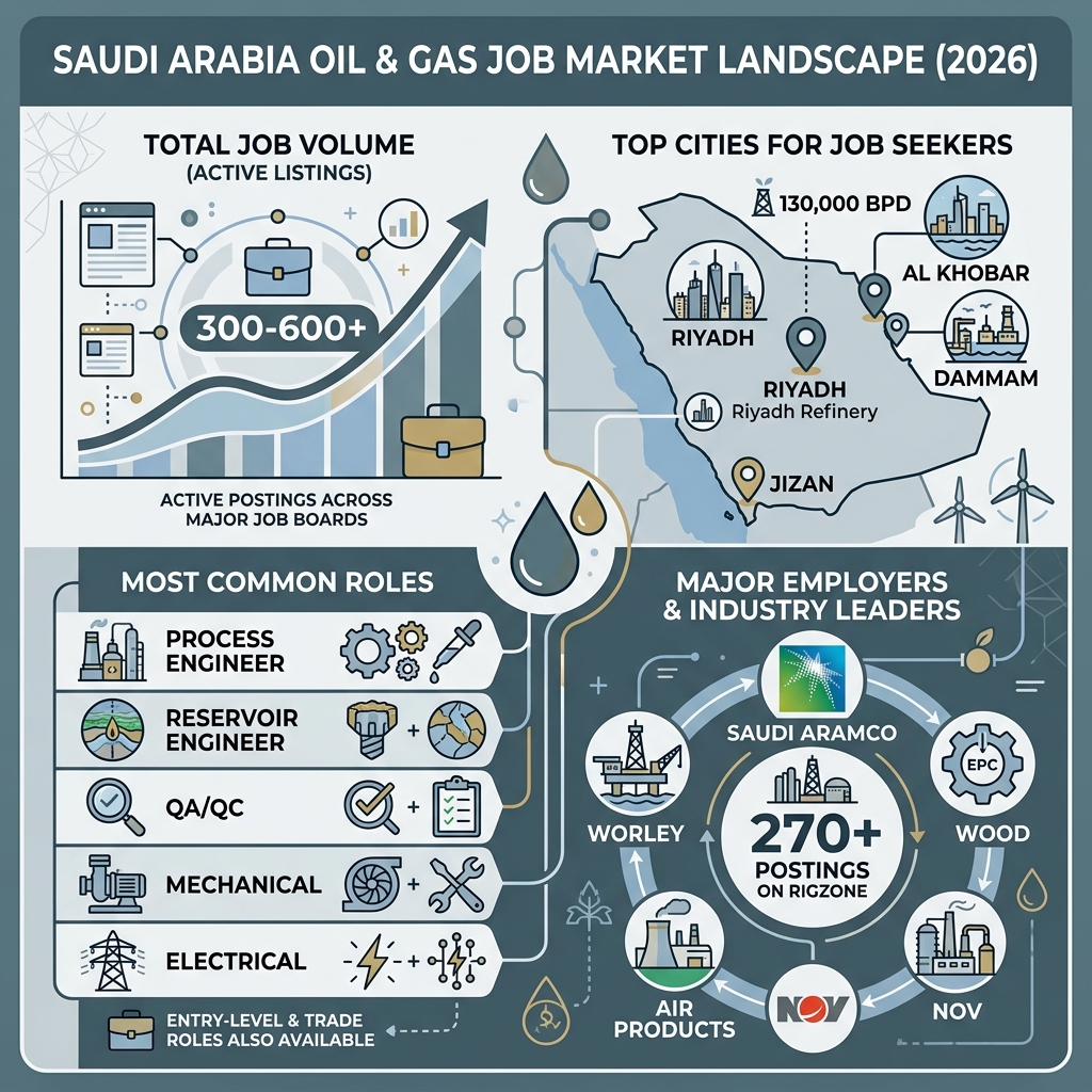 Saudi Arabia oil and gas job market landscape: top employers, cities, roles, and job volume - oil jobs in saudi arabia