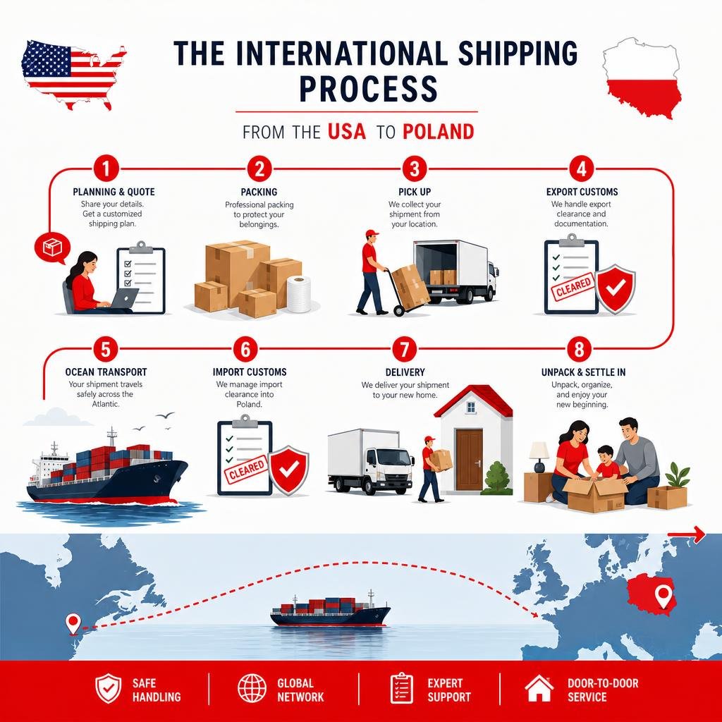 explaining the international shipping process infographic