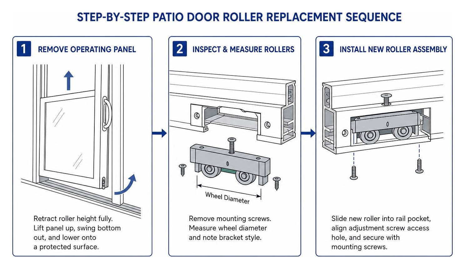 Step-by-Step Patio Door Roller Replacement Sequence Step-by-Step Patio Door Roller Replacement Sequence