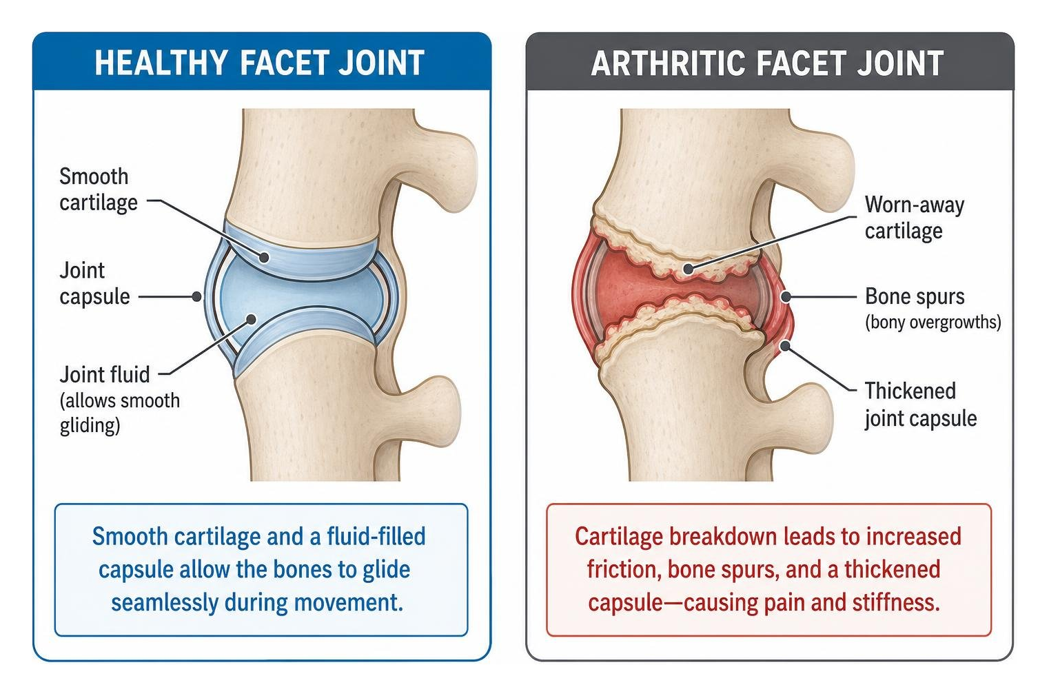diagram comparing healthy facet joint versus arthritic facet joint diagram comparing healthy facet joint versus arthritic facet joint