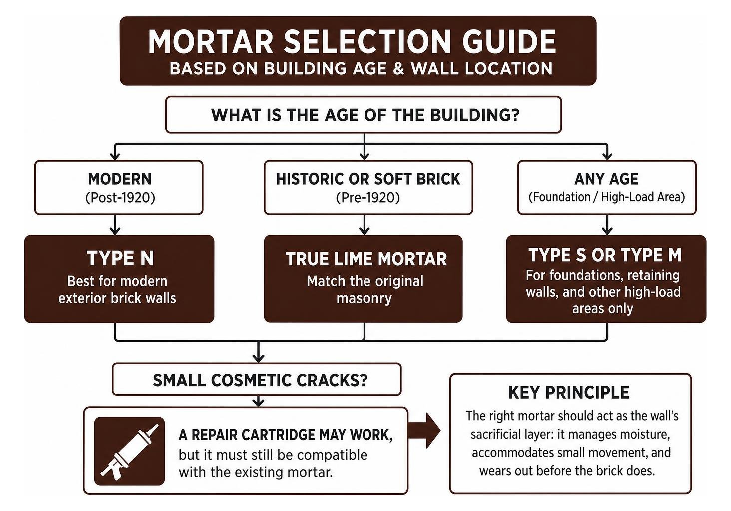 Flowchart of mortar selection based on building age and wall location Flowchart of mortar selection based on building age and wall location