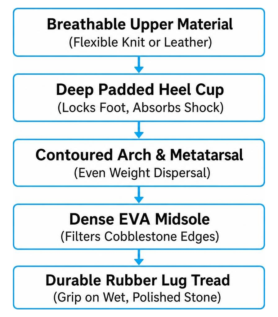 anatomical layers of a supportive European walking shoe anatomical layers of a supportive European walking shoe