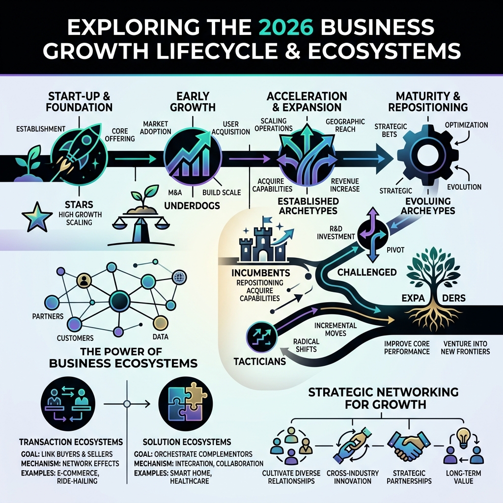 Infographic explaining the 2026 business growth lifecycle - Business Growth and Networking infographic 