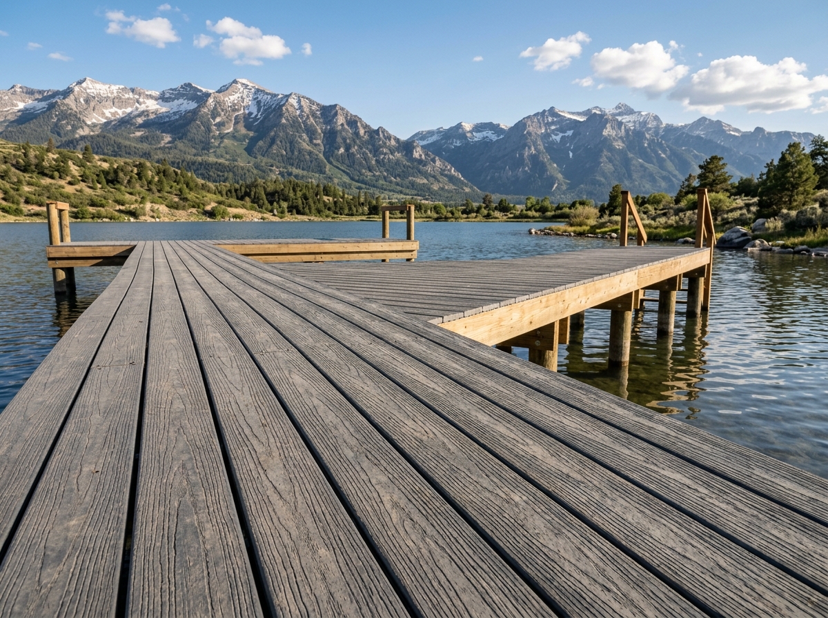 2x6x16 composite decking boards on a dock in northern Utah afternoon light - 2x6x16 composite decking
