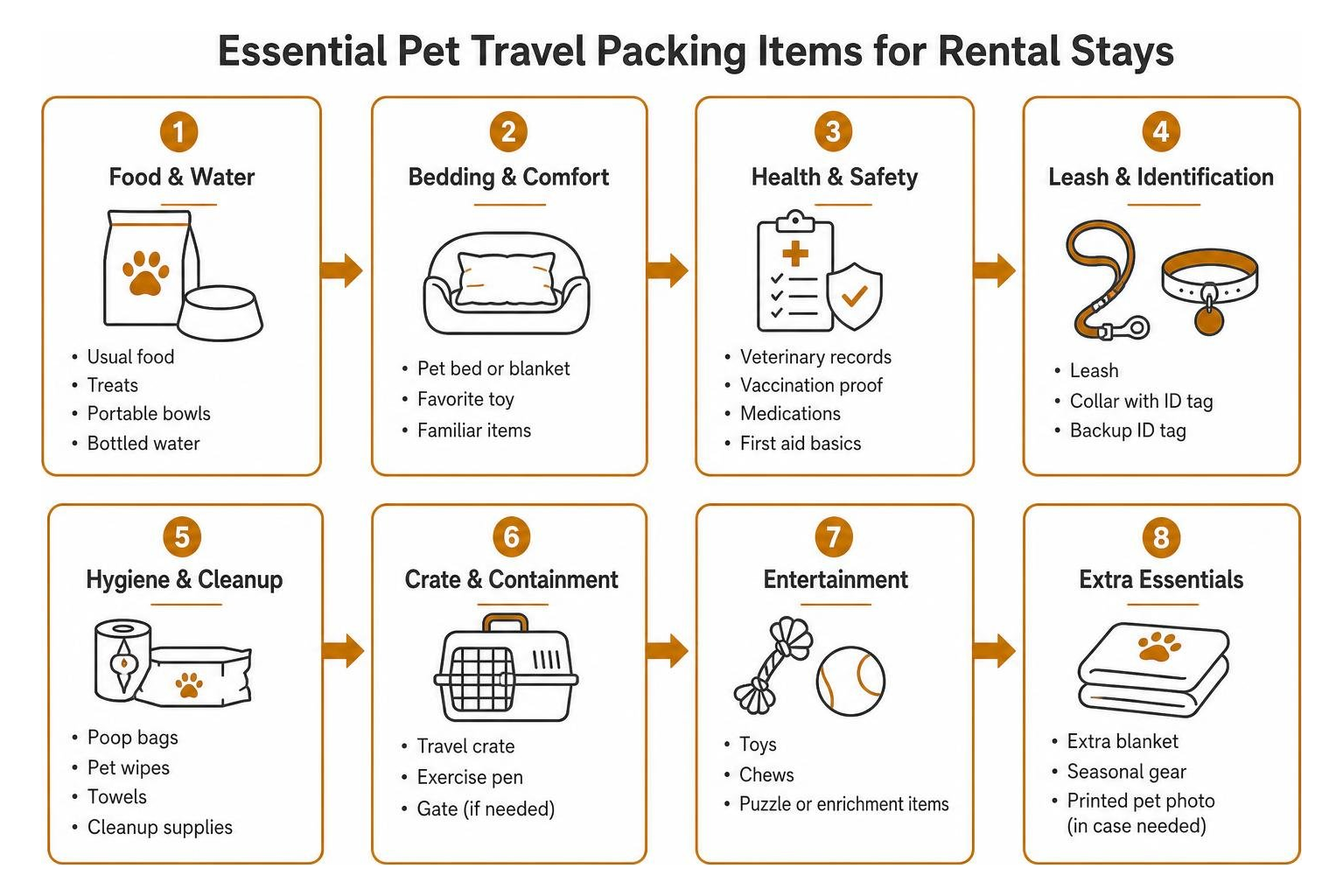 essential pet travel packing items for rental stays
