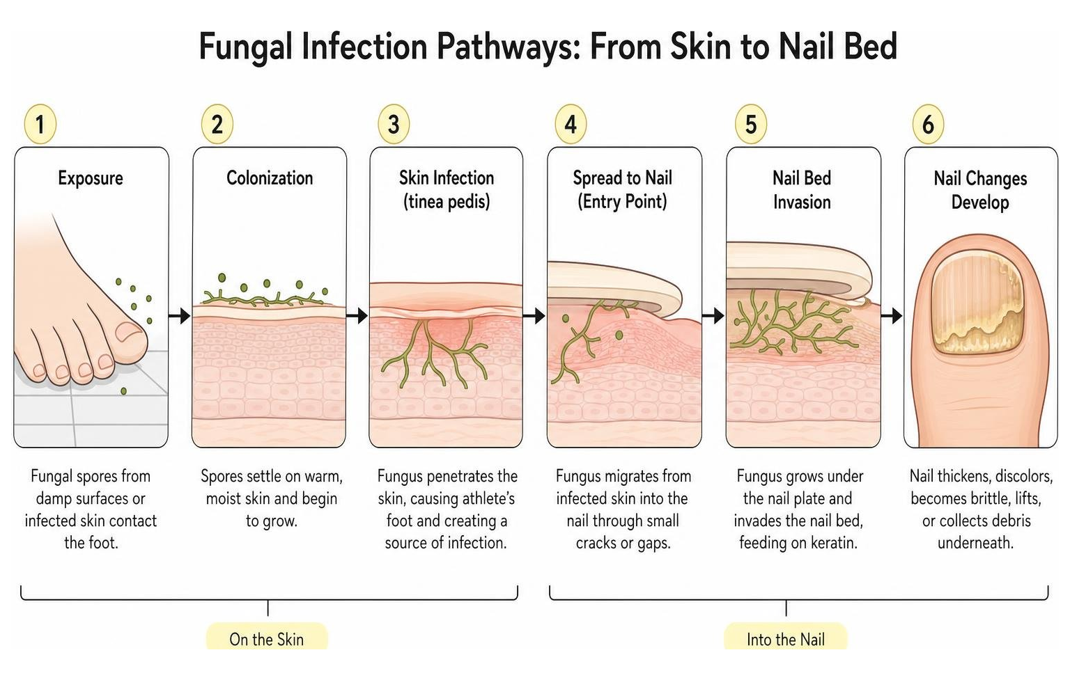 diagram showing fungal infection pathways from skin to nail bed diagram showing fungal infection pathways from skin to nail bed