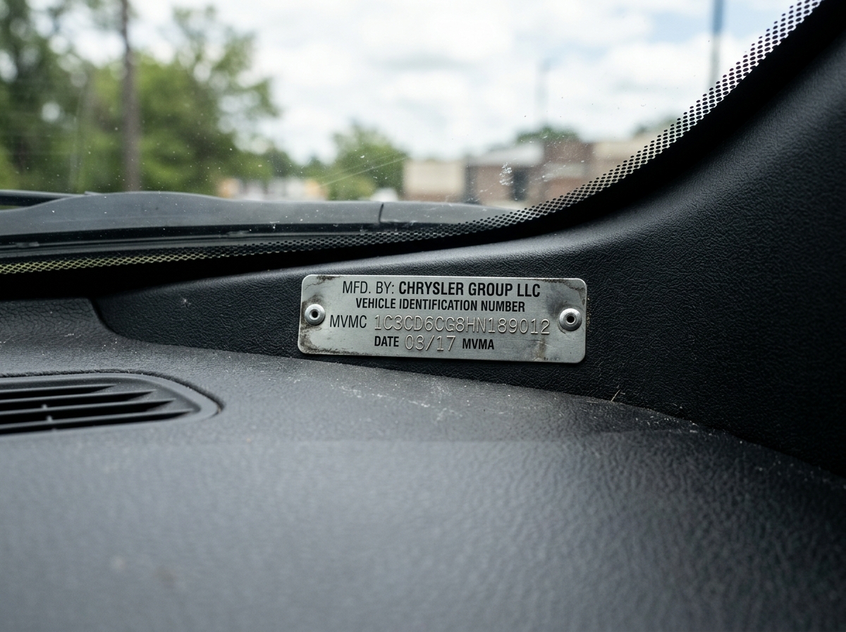 A close-up of a car VIN plate on a dashboard - vinclarity scam A close-up of a car VIN plate on a dashboard - vinclarity scam