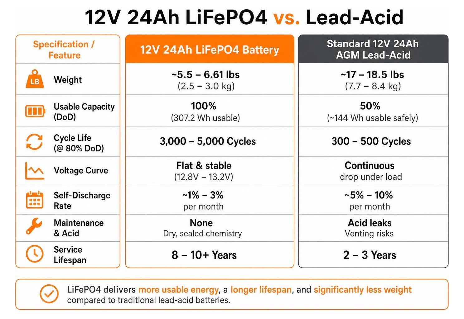 LiFePO4 versus Lead Acid performance comparison