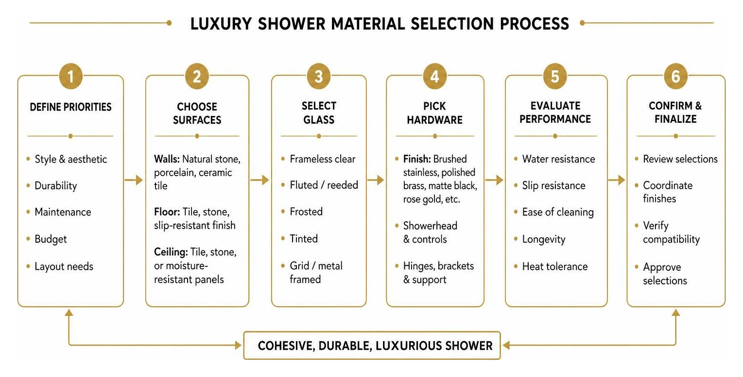 Luxury shower material selection process diagram