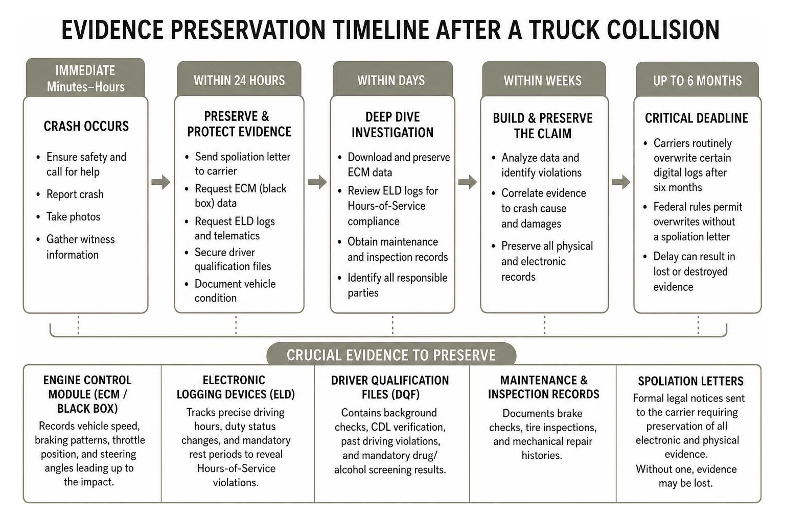 Evidence preservation timeline after a truck collision Evidence preservation timeline after a truck collision