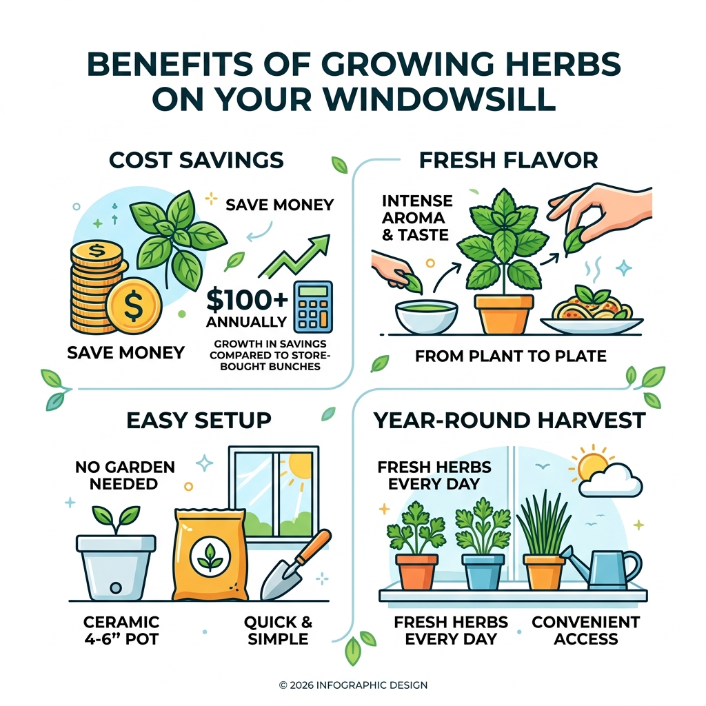 Benefits of growing herbs on a windowsill: cost savings, fresh flavor, easy setup, year-round harvest - grow herbs on Benefits of growing herbs on a windowsill: cost savings, fresh flavor, easy setup, year-round harvest - grow herbs on