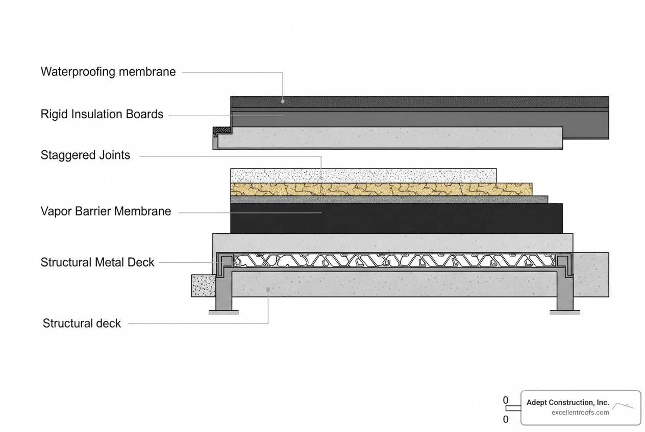 cross-section of flat roof material layers - residential flat roof contractors