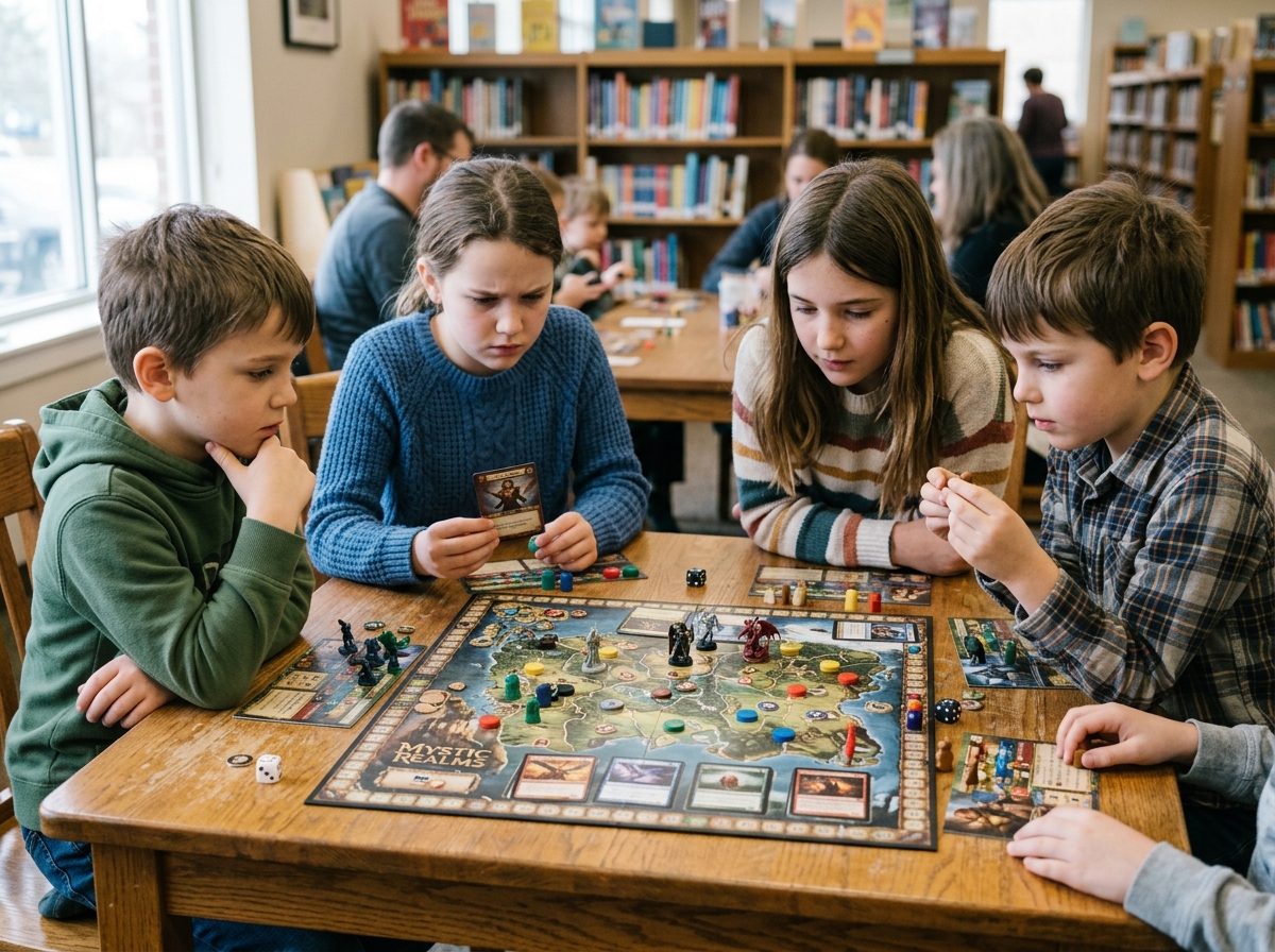 Children thinking deeply over a board game - best strategy games for families