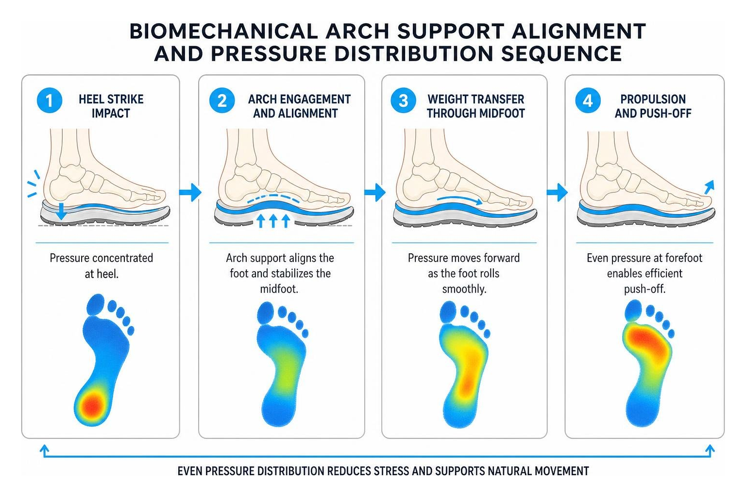Biomechanical arch support alignment and pressure distribution sequence Biomechanical arch support alignment and pressure distribution sequence