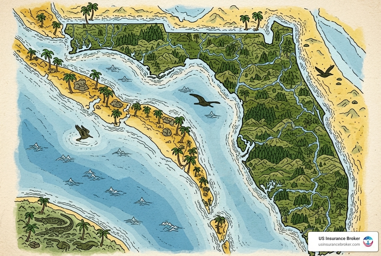 map of Florida highlighting coastal and inland areas - commercial office space insurance cost